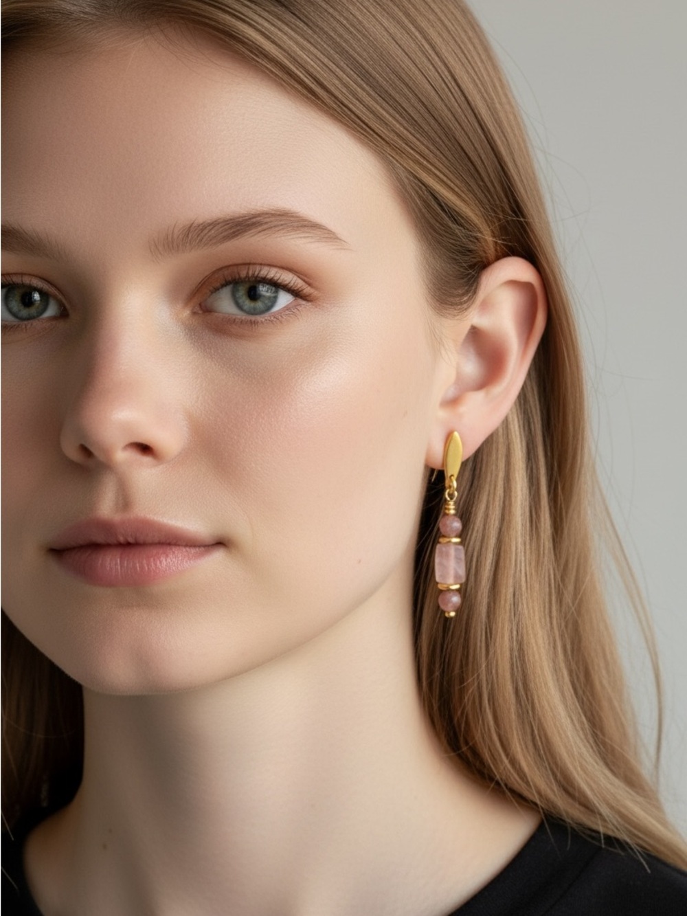 10/23 Gold and Pink Stone Drop Earrings - Women Jewelry